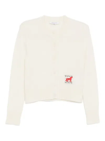 Maison Kitsuné Logo-patch Button-up Cardigan In Neutral