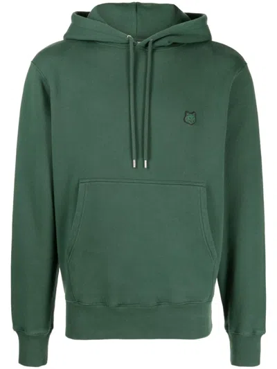 Maison Kitsuné Logo-appliquéd Cotton-jersey Hoodie In Green