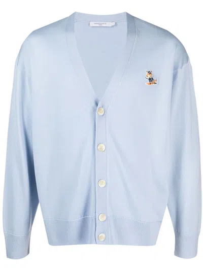 Maison Kitsuné Blue Chillax Fox Cardigan In P408 Pale Blue
