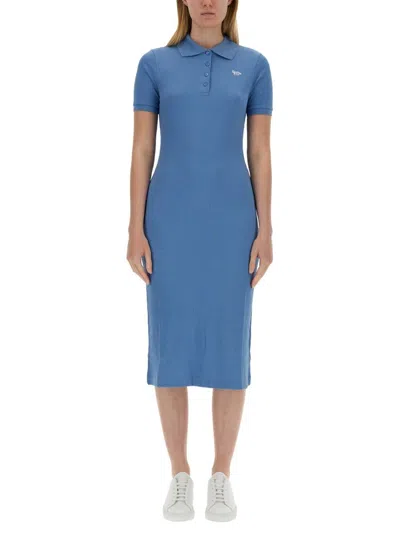 Maison Kitsuné Logo Patch Midi Dress In Blue