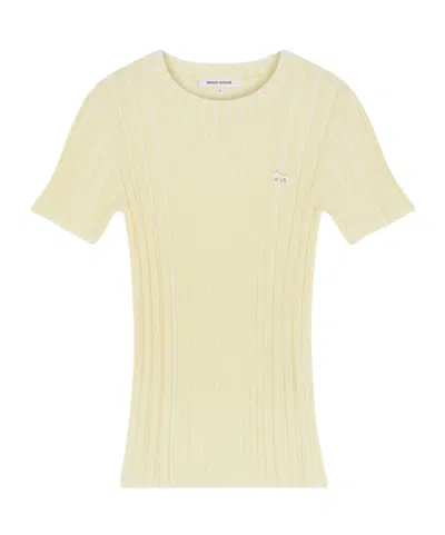 Maison Kitsuné Logo Patch Ribbed Short-sleeved T-shirt In Nude