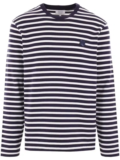 MAISON KITSUNÉ LOGO-PATCH STRIPED JUMPER