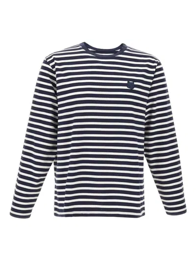 MAISON KITSUNÉ LOGO-PATCH STRIPED SWEATER