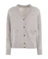 Maison Kitsuné Logo-patch V-neck Wool Cardigan In Gray