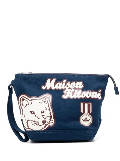 Maison Kitsuné Clutch Mit Logo-print In Blau