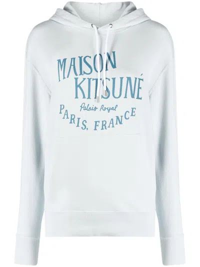 Maison Kitsuné Logo-print Cotton-jersey Hoodie In Blue