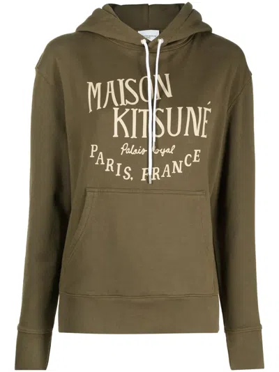 Maison Kitsuné Logo-print Cotton-jersey Hoodie In Green