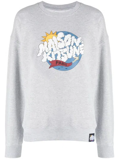 Maison Kitsuné Logo-print Cotton Sweatshirt In Grey