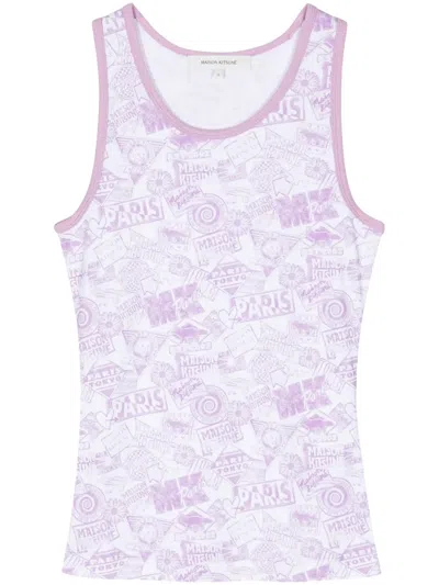 Maison Kitsuné Logo-print Cotton Tank Top In Purple