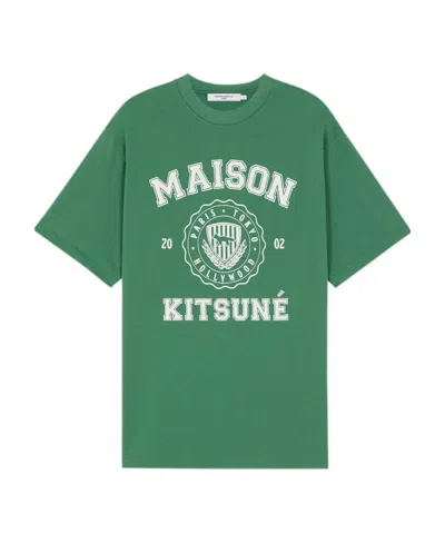 Maison Kitsuné Logo-print Crew-neck T-shirt In Green