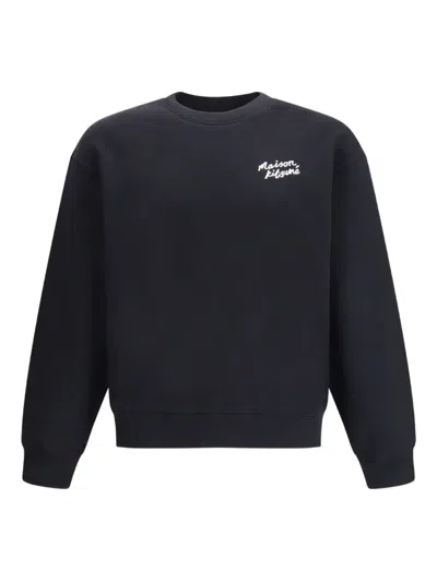 Maison Kitsuné Maison Kitsune Crewneck Sweatshirt With Logo Lettering In Black