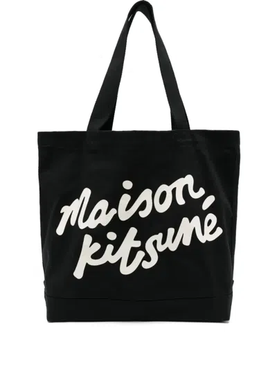 Maison Kitsuné Logo-print Tote Bag In Black