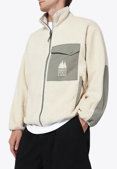 Maison Kitsuné Logo-printed Zip-up Jacket In Neutral