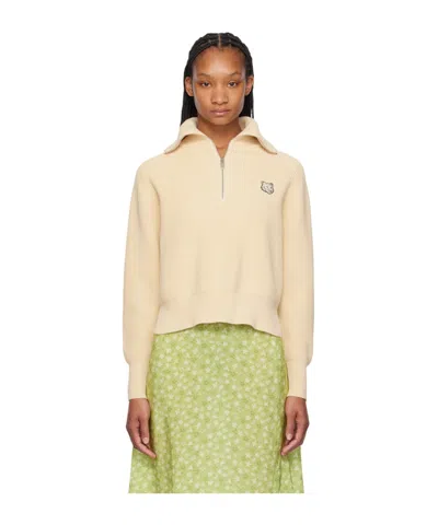 Maison Kitsuné Logo Ribbed Sweater In Yellow