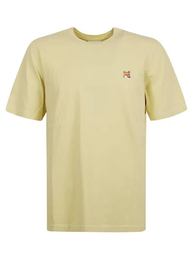 Maison Kitsuné Logo Round Neck T-shirt In Chalk/yellow