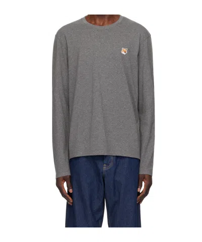 Maison Kitsuné Gray Fox Head Long Sleeve T-shirt In H170 Dark Grey Melan