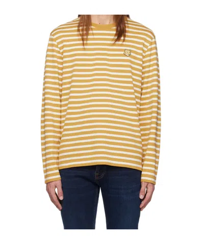 Maison Kitsuné Logo Striped T-shirt In Yellow