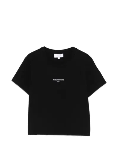 Maison Kitsuné Cropped Logo Cotton T Shirt Short Sleeves In Black