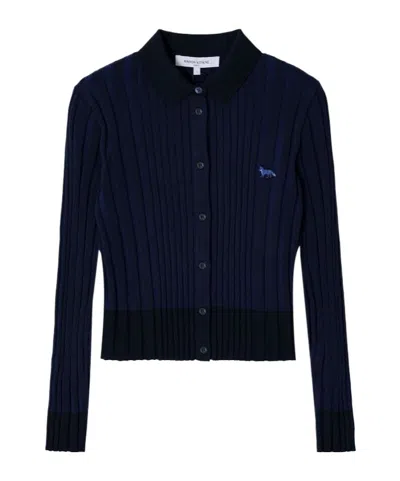 Maison Kitsuné Logo-embroidered Cardigan In Blue
