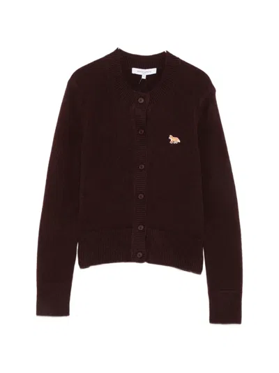 Maison Kitsuné Logo-patch Cardigan In Burgundy