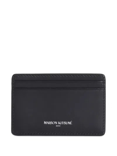 Maison Kitsuné Grained Leather Cardholder With Embossed Logo In Pattern