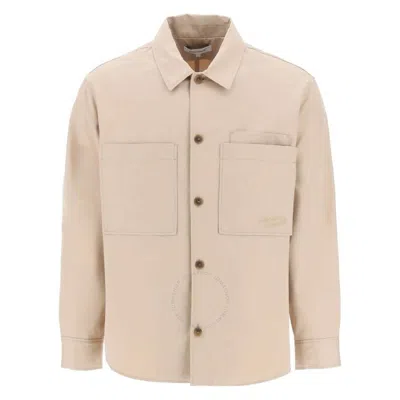 Maison Kitsuné Maison Kitsune Long-sleeve Cotton Gabardine Overshirt In Beige
