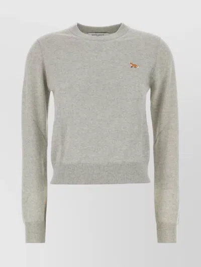 Maison Kitsuné Long Sleeve Crew Neck Wool Sweater In Gray