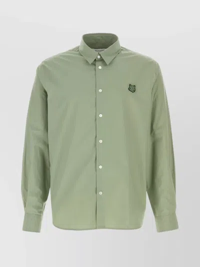 Maison Kitsuné Long Sleeve Poplin Shirt With Button-down Collar In Green