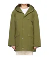 Maison Kitsuné Khaki Hooded Coat In Green