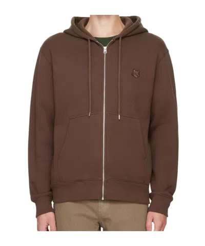 Maison Kitsuné Brown Bold Fox Head Patch Zipped Hoodie In P296 Firewood