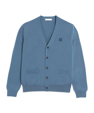 Maison Kitsuné Long-sleeved Knitted Cardigan In Blue