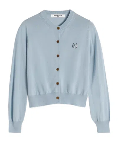 Maison Kitsuné Long-sleeved Knitted Cardigan In Gray