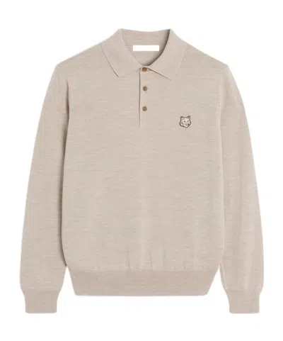 Maison Kitsuné Long-sleeved Knitted Polo Shirt In Nude