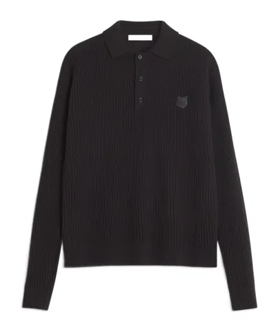 Maison Kitsuné Long-sleeved Polo Shirt In Gray