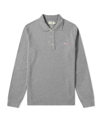 Maison Kitsuné Long-sleeved Polo Shirt In Gray