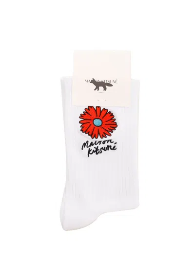 Maison Kitsuné Long White Sports Socks