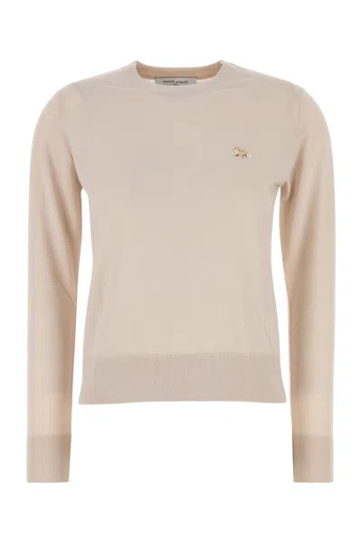 Maison Kitsuné Wool Crew Neck Jumper With Ribbed Finish In Grey