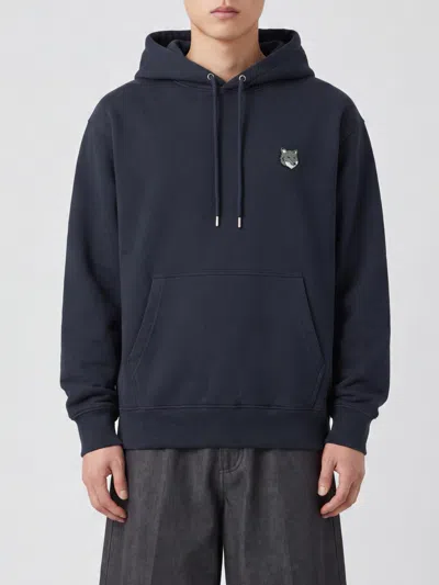 Maison Kitsuné Maison Kitsun&eacute; Chillax Fox Logo Cotton Hoodie  With Kangaroo Pocket In Blue