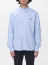 Maison Kitsuné Fox Head Embroidered Long Sleeved Shirt In Blue