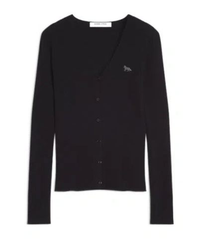 Maison Kitsuné Maison Kitsun Baby Fox V-neck Cardigan In Black