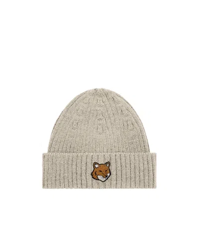 Maison Kitsuné Maison Kitsun Fox Head Beanie In Neutral