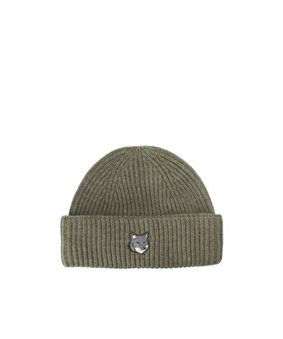 Maison Kitsuné Maison Kitsun Fox Head Large Beanie In Green