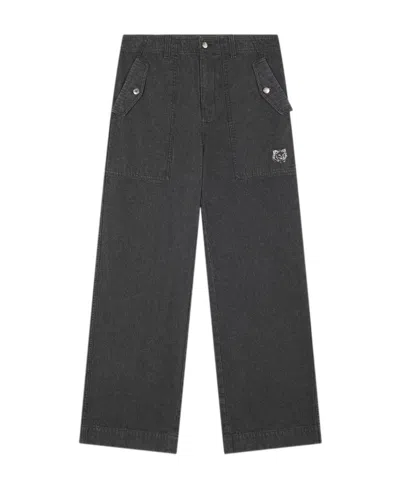 Maison Kitsuné Logo Patch Wide-leg Jeans In Black