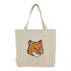 Maison Kitsuné Maison Kitsun White Tote Bag With Fox Head Patch In Cotton Canvas In Neutral