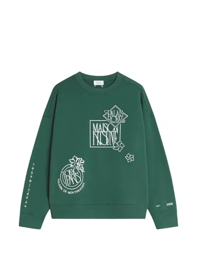 Maison Kitsuné Art Nouveau Stamps Appliqué Crewneck Sweater In Green
