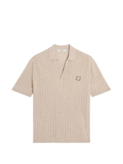 Maison Kitsuné Embroidered Ribbed Polo Shirt In Neutral