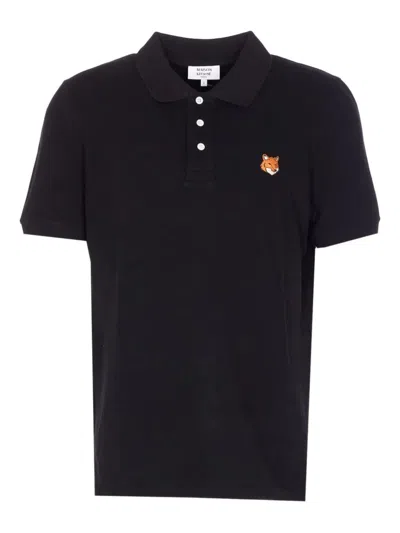 Maison Kitsuné Embroidered Short-sleeve Polo Shirt In Black