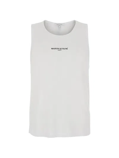 Maison Kitsuné Paris Logo Ribbed Tank Top In White