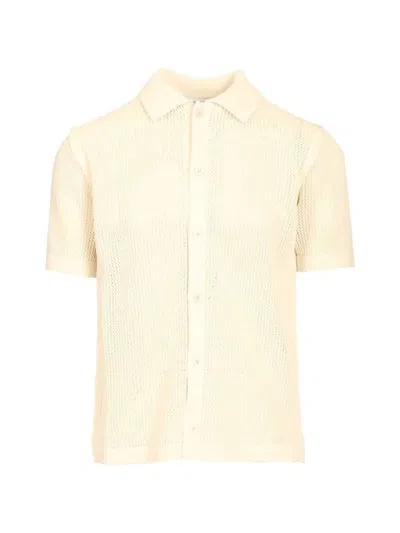 Maison Kitsuné Open-knit Short-sleeve Cardigan In Yellow
