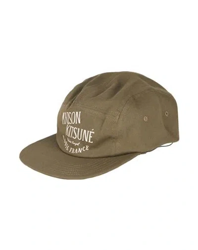 Maison Kitsuné Man Hat Military Green Size Onesize Cotton In Brown